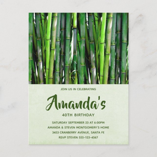 Grüne Bamboo Stalks Naturfotografie Geburtstag Einladungspostkarte (Vorderseite)