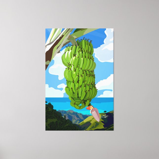 Grüne Bananen Blaues Gebirge Leinwanddruck (Vorderseite)