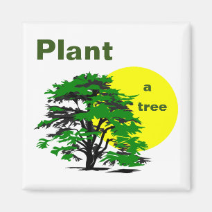 Grüne Bäume und gelbe Sonne, Pflanze eines Baume Magnet