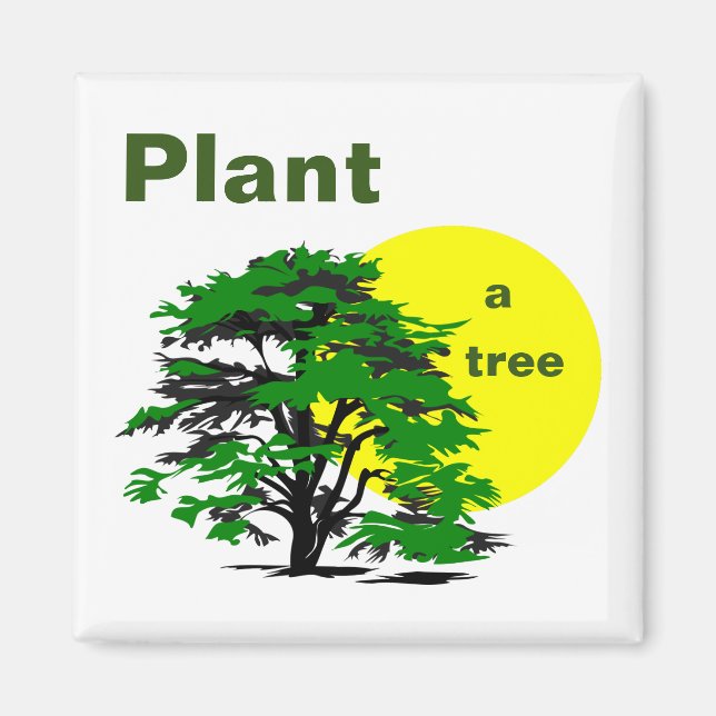 Grüne Bäume und gelbe Sonne, Pflanze eines Baumes Magnet (Vorne)