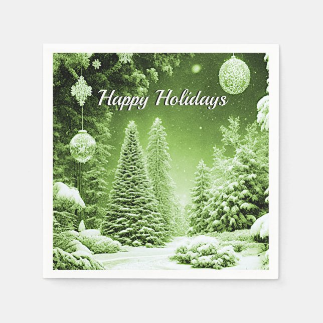 Grüne Bäume Weihnachtsbälle Urlaubspapier Napkin Serviette (Vorderseite)