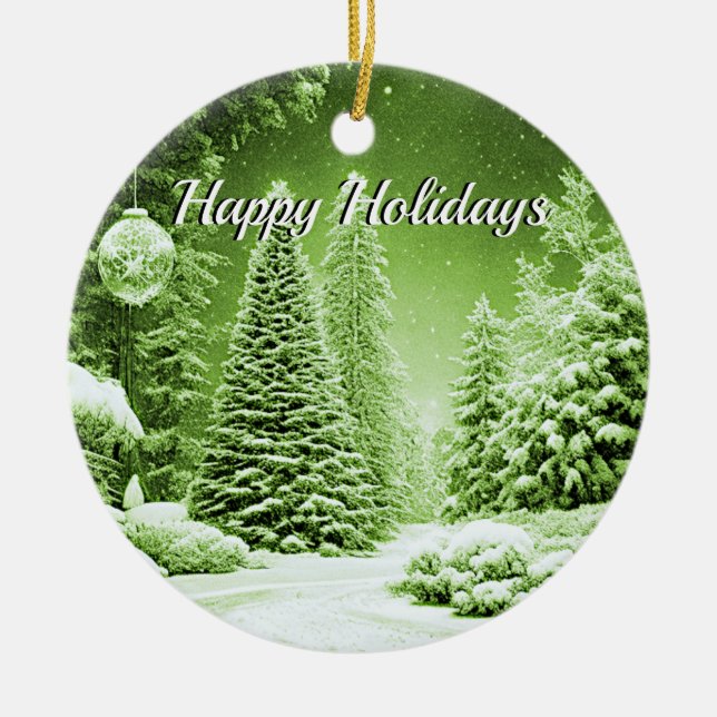 Grüne Bäume Weihnachtsbälle Weihnachtsdekoration Keramik Ornament (Vorne)