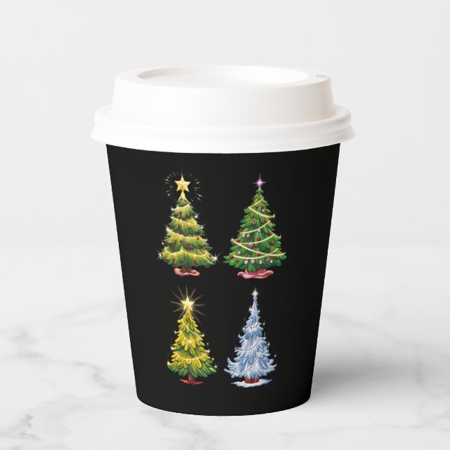 Grüne Bäume Weihnachtsferien Winter Pappbecher (Vorderseite)