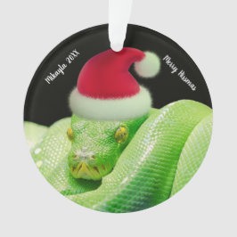 Grüne Baumschlange in Weihnachtsmannmütze Merry Hi Ornament