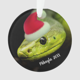 Grüne Baumschlange in Weihnachtsmannmütze Ornament