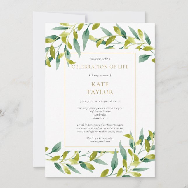Grüne Beerdigung zur Beerdigung des Lebens Einladu Einladung (Vorderseite)