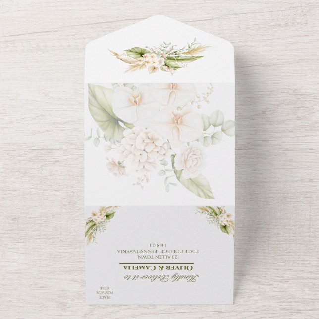 Grüne Beige Blumenhochzeit Einladung UAWG ALL IN O (Außenbereich)