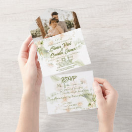 Grüne Beige Blumenhochzeit Einladung UAWG ALL IN O