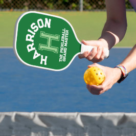 Grüne benutzerdefinierte Monogramm-Name, Initial u Pickleball Schläger