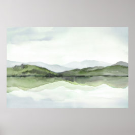 Grüne Berge Spiegelungen Wasserfarbene Landschaft Poster
