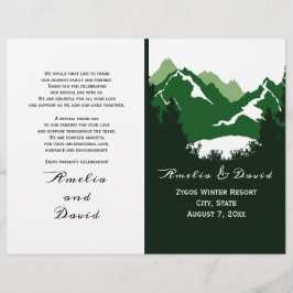 Grüne Berge und Feste gefaltetes Hochzeitsprogramm