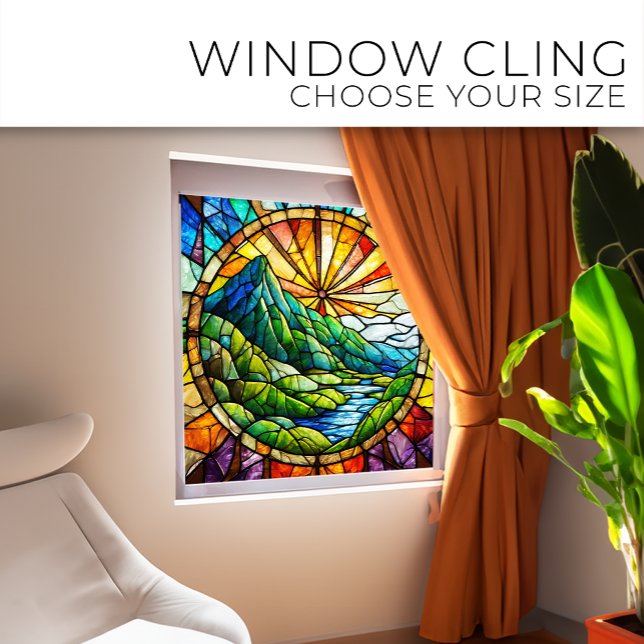 Grüne Berge und Fluss Gesteigerte Glaskunst Fensteraufkleber (Von Creator hochgeladen)