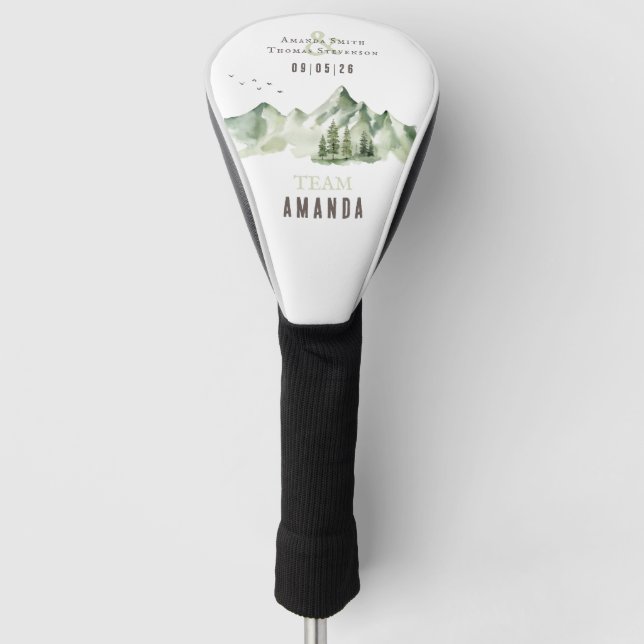 Grüne Bergwelt Hochzeitsmannschaft Braut Golf Headcover (Vorderseite)
