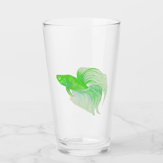 Grüne Betta Fish Aquarell Glas (Vorderseite)