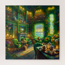 Grüne Bibliothek Katzen Teezeit Küstenblick