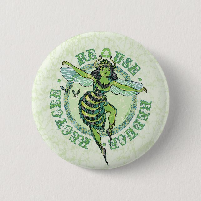 Grüne Biene Earthday durch Mudge Studios Button (Vorderseite)