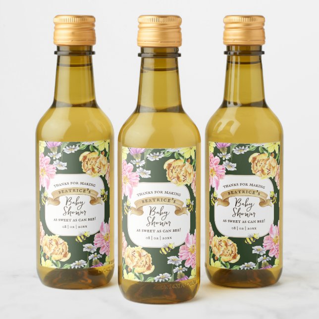 Grüne Biene und Wildblume Kinderdusche Favoriten Weinetikett (Flaschen)