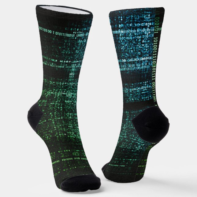 Grüne Binärcode Cyberpunk Computer Socken (Gewinkelt)