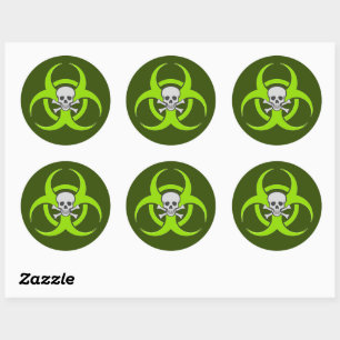 Grüne Biogefährdung Totenkopf Runder Aufkleber