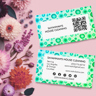 Grüne Blasen Minimale Hausreinigung Janitorial QR Visitenkarte