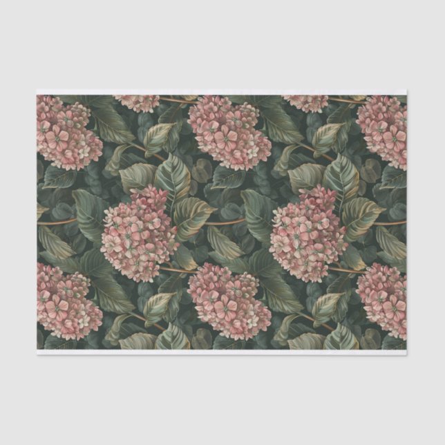 Grüne, blassrosa Hydrangea Art Pattern Nr. 1 Seidenpapier (Vorderseite)