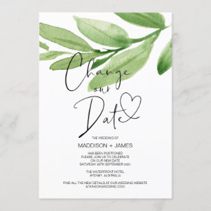 Grüne Blätter ändern das Datum der Hochzeit versch Einladung