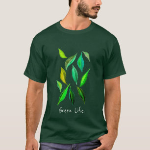 Grüne Blätter Aquarell Öko Umwelt T-Shirt