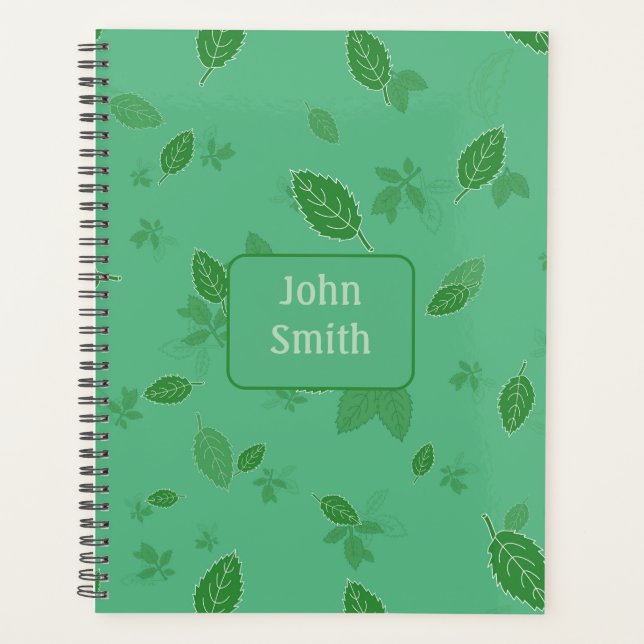 Grüne Blätter auf Green_ Floral Muster Script Planer (Vorderseite)