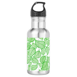 Grüne Blätter auf Weiß Edelstahlflasche