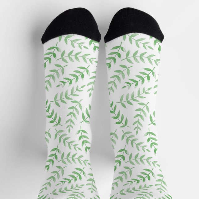Grüne Blätter auf Weiß Socken (Oben)
