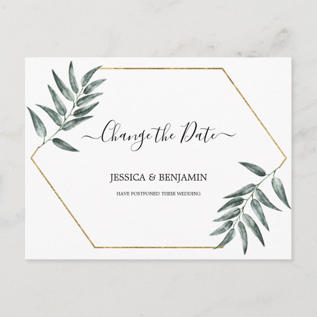 Grüne Blätter Aufgehobene Skriptänderung des Datum Postkarte (Vorderseite)