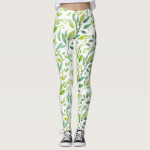 Grüne Blätter & Berries Aquarell Leggings