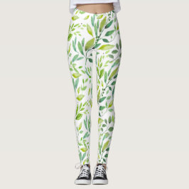Grüne Blätter & Berries Aquarell Leggings