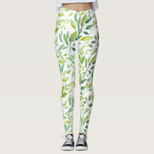 Grüne Blätter & Berries Aquarell Leggings