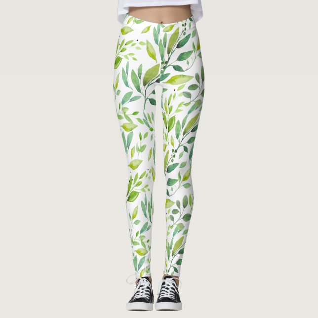 Grüne Blätter & Berries Aquarell Leggings (Vorderseite)