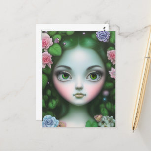 Grüne Blätter & Blume Forest Girl Postkarte