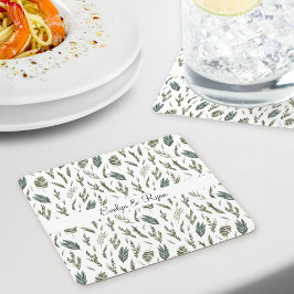 Grüne Blätter Blumenmuster Rechteckiger Pappuntersetzer
