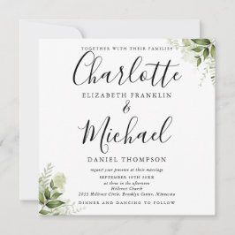 Grüne Blätter Botanische Elegante Script Wedding Einladung