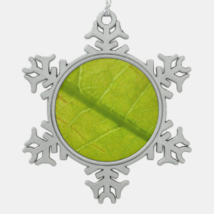 Grüne Blätter Botanische Naturfotografie Schneeflocken Zinn-Ornament