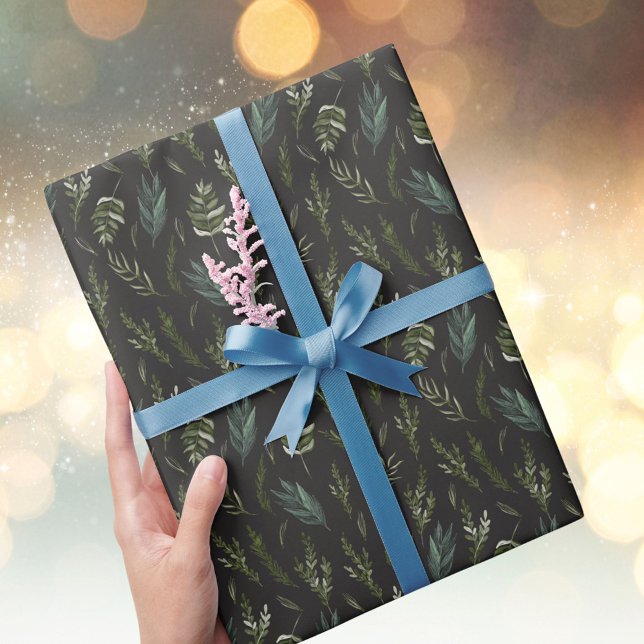 Grüne Blätter Botanisches Muster Geschenkpapier (In situ)