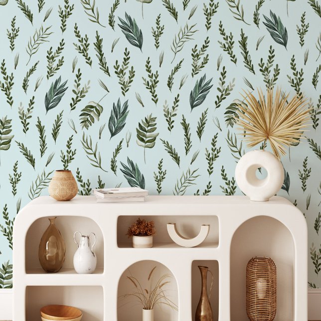 Grüne Blätter Botanisches Muster Tapete (In situ)