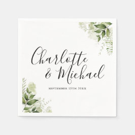 Grüne Blätter Elegantes Signaturskript Serviette