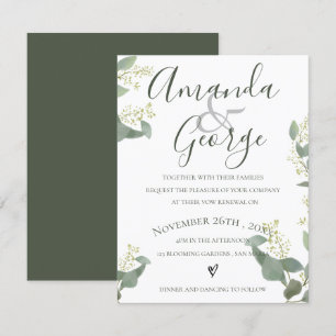 Grüne Blätter   Elegantes Skript   Vow Renewal Einladung