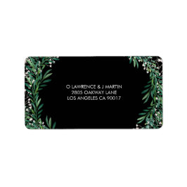Grüne Blätter & Florets Black Adressaufkleber