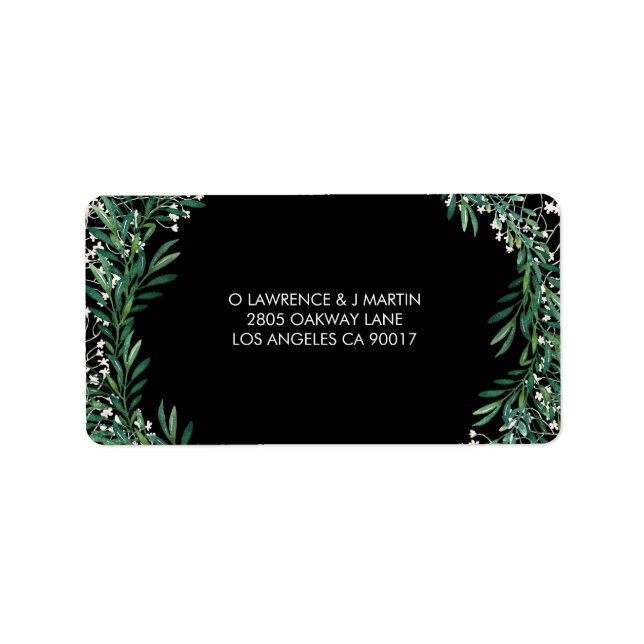 Grüne Blätter & Florets Black Adressaufkleber (Vorne)