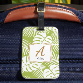 Grüne Blätter für anpassbare Initialen Gepäckanhänger