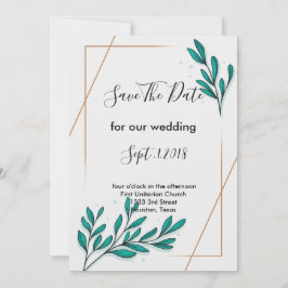 Grüne Blätter für Blumengold Save the Date Einladung