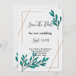 Grüne Blätter für Blumengold Save the Date Einladung