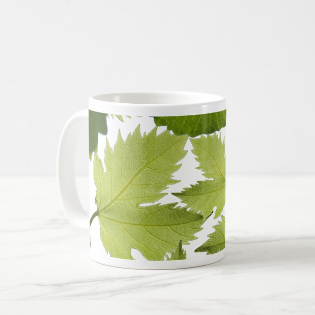 Grüne Blätter für Weintrauben Kaffeetasse (Vorderseite Links)