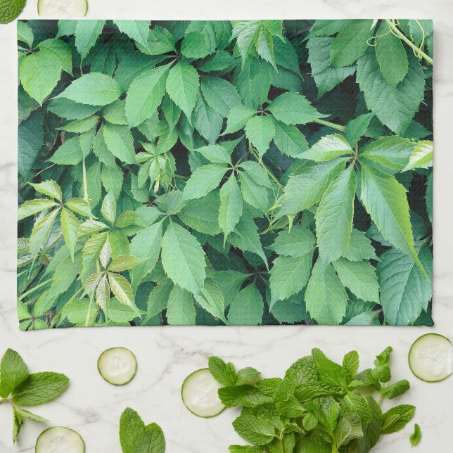 Grüne Blätter Geschirrtuch (Gefaltet)